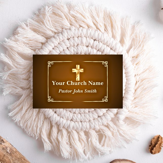 Church Pastor Gold Cross Elegant Border Business Card (Church Pastor Gold Cross Elegant Border Business Card
)