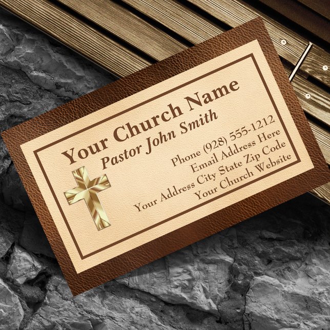 Church Pastor Gold Leather Business Cards (Creator Uploaded)