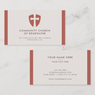 Church Pastor Modern Armor Cross Shield Terracotta Business Card