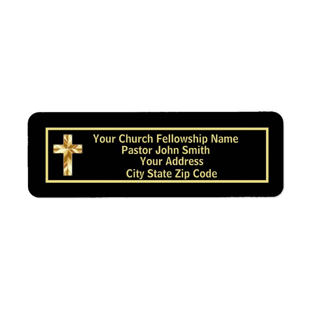 Church Pastor Modern Gold And Black Business Label (Front)