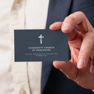 Church Pastor Modern Minimal Cross Faith Navy Business Card