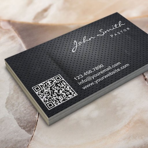 Customizable Black Metal QR Code Pastor Business Card