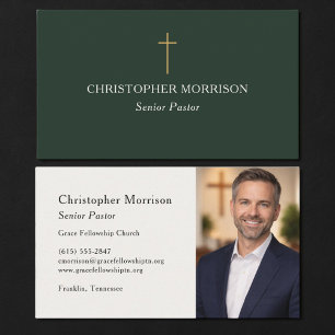 Church Pastor Photo Green Business Card