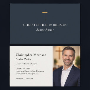 Church Pastor Photo Navy Blue Business Card
