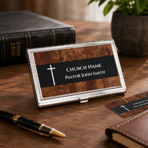 Church Pastor RUSTIC Leather Christian Business Card Case