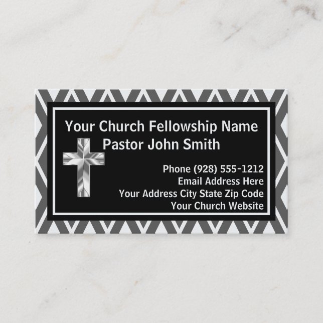 Church Pastor Silver And Black Pattern Business Card (Front)