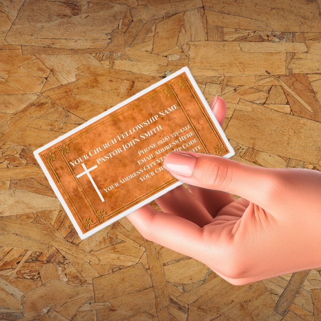 Church Pastor Stamped Leather Elegant Christian Business Card (Church Pastor Stamped Leather Elegant Christian Business Card)