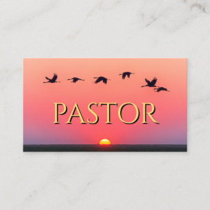 Church Pastor Sunset Birds Pink Christian Business Card