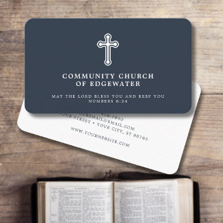 Church Pastor Traditional Religious Cross Navy Business Card