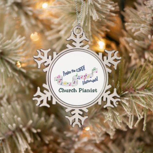 Church Pianist Snowflake Pewter Christmas Ornament