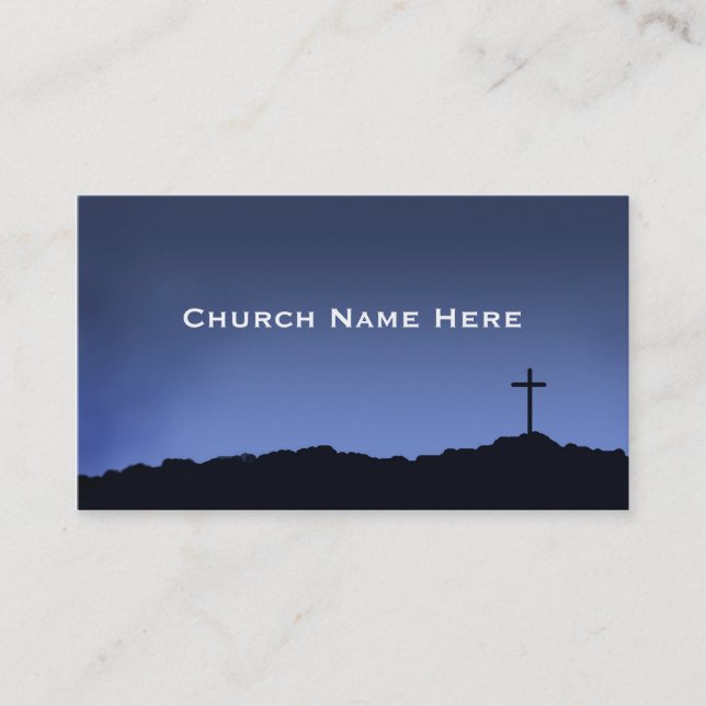 Church / religious Cross Silhouette on a blue sky Business Card (Front)