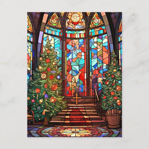 Church Sanctuary at Christmas Holiday Postcard