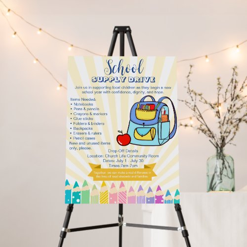 Church School Supply Drive Donation backpack Foam Board