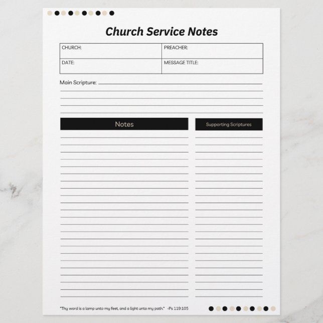 Church Service Christian Black Notes Letterhead (Front)
