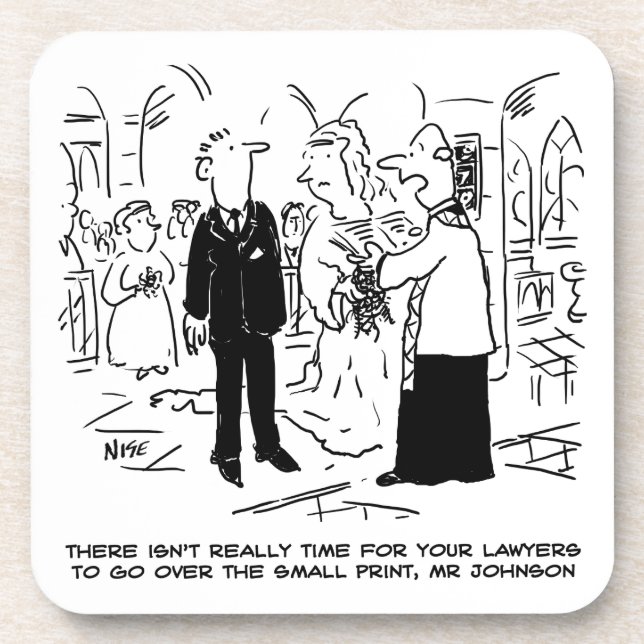 Church Service Wedding Vicar Says No to Lawyers Beverage Coaster (Front)