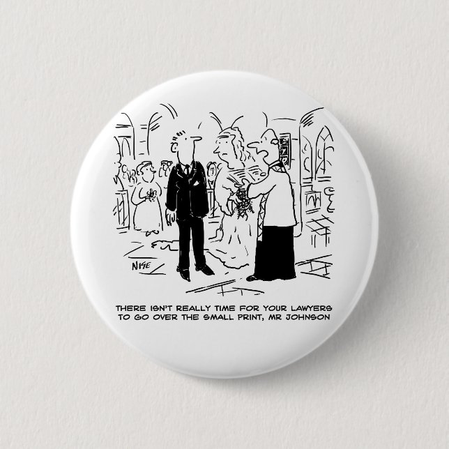 Church Service Wedding Vicar Says No to Lawyers Button (Front)