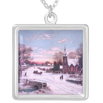 Church Services Christmas Eve Morning Silver Plated Necklace by Onshi_Designs at Zazzle