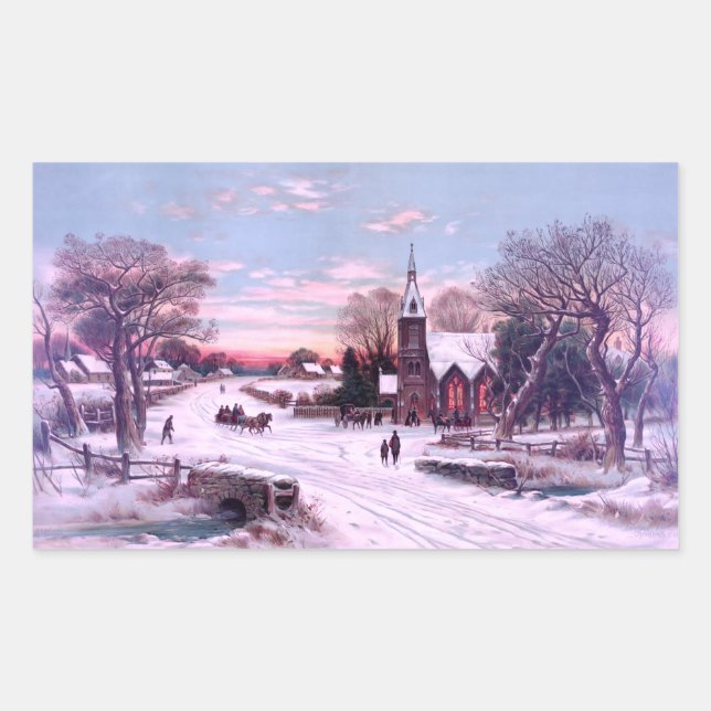 Church Services on Christmas Eve Morning Rectangular Sticker (Front)
