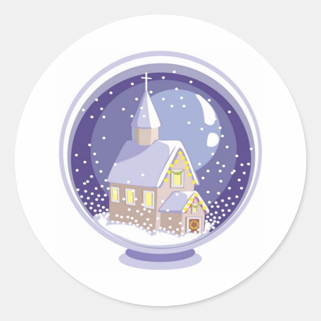 Church Snow Globe Classic Round Sticker (Front)