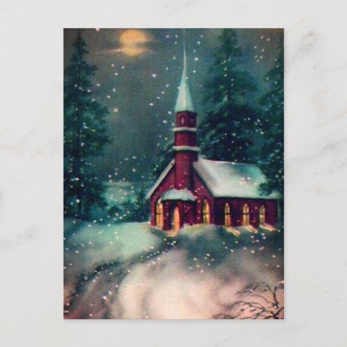 Church Snow Scene Vintage Art Postcard