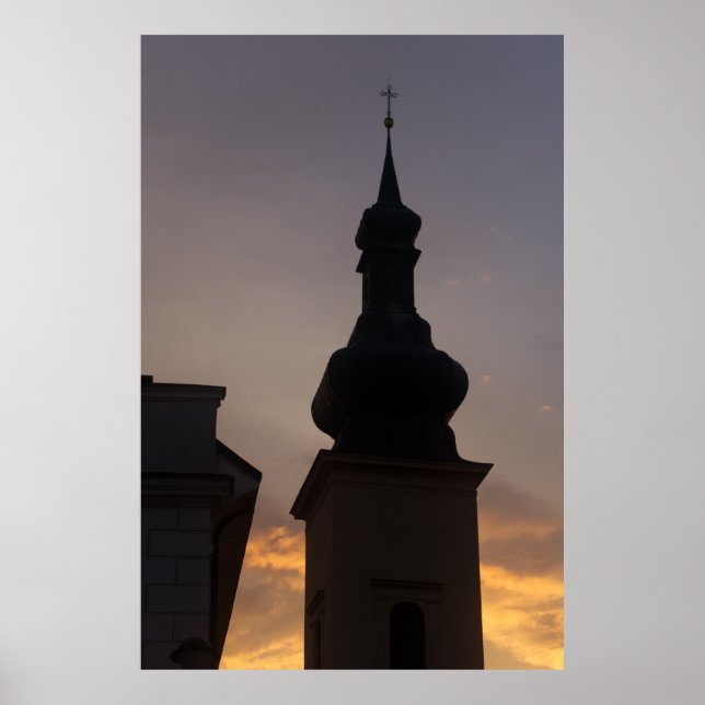 Church Spire At Twilight Poster (Front)