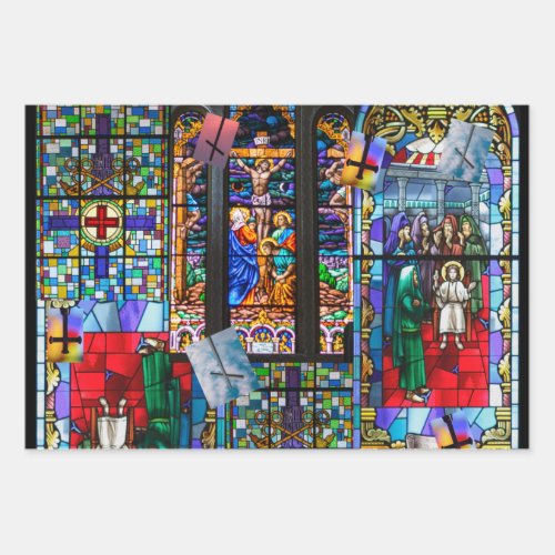 Church Stained Glass and Cross  Wrapping Paper Sheets