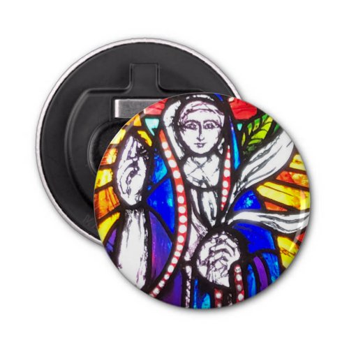 Church Stained Glass Design with Religious Figure Bottle Opener
