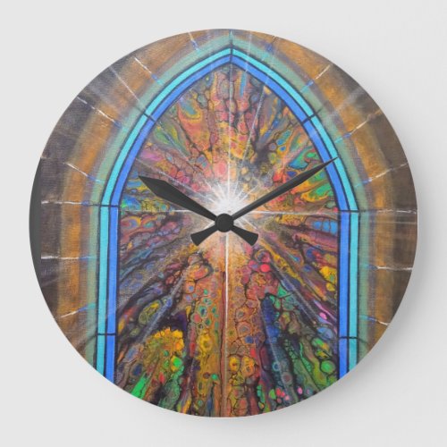 Church stained glass window large clock