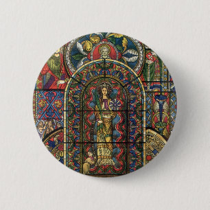 Church Stained Glass Window, Vintage Architecture Button