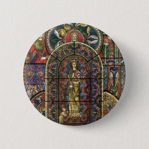 Church Stained Glass Window Vintage Architecture Button