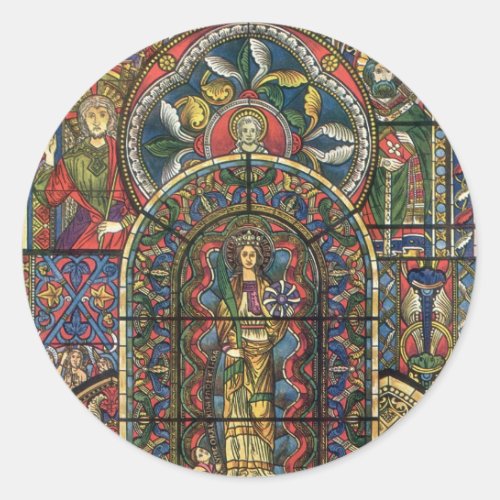 Church Stained Glass Window Vintage Architecture Classic Round Sticker