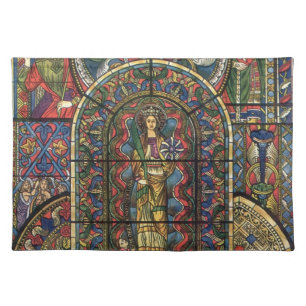 Church Stained Glass Window, Vintage Architecture Cloth Placemat