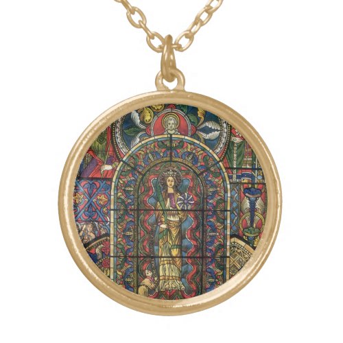 Church Stained Glass Window Vintage Architecture Gold Plated Necklace