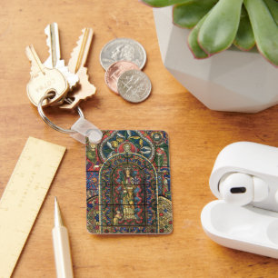 Church Stained Glass Window, Vintage Architecture Keychain