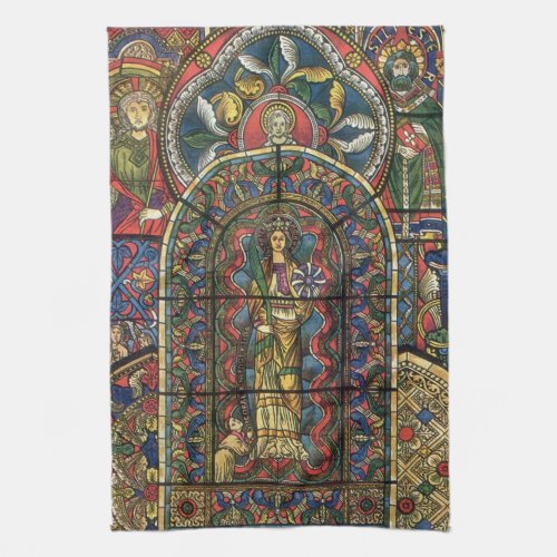 Church Stained Glass Window Vintage Architecture Kitchen Towel