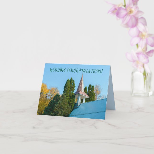 CHURCH steeple wedding congratulations marriage Card (Orchid)