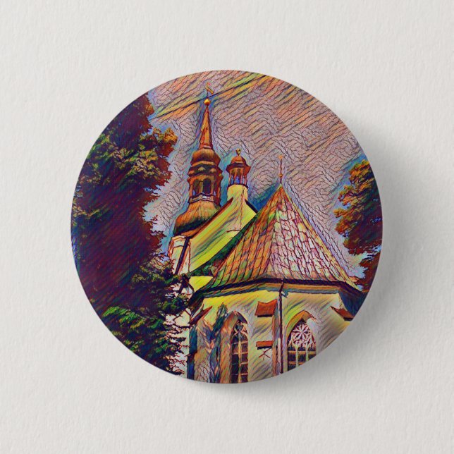 Church Steeples Artistic Photo Manipulation Pinback Button (Front)