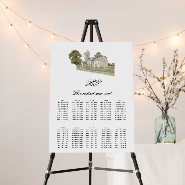 Church Traditional Monogram Wedding Seating Chart Foam Board (In Situ (Stand))