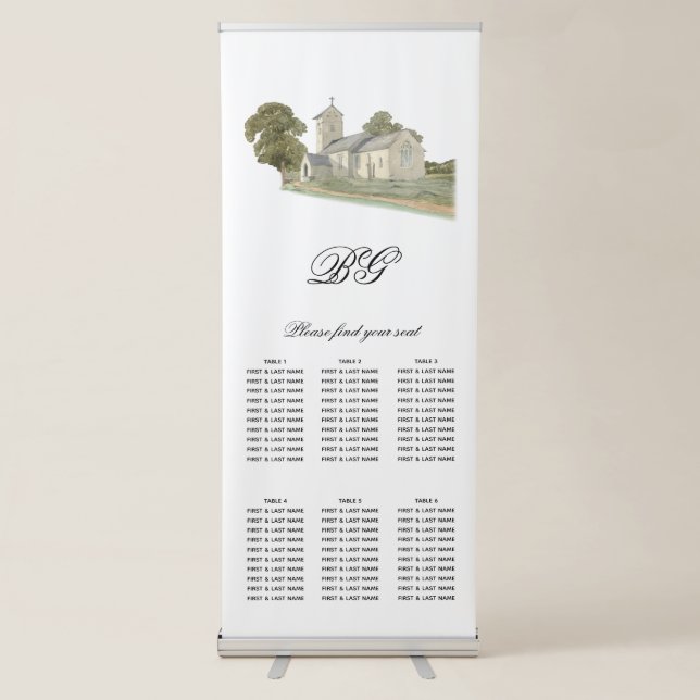 Church Traditional Monogram Wedding Seating Chart Retractable Banner (Front)