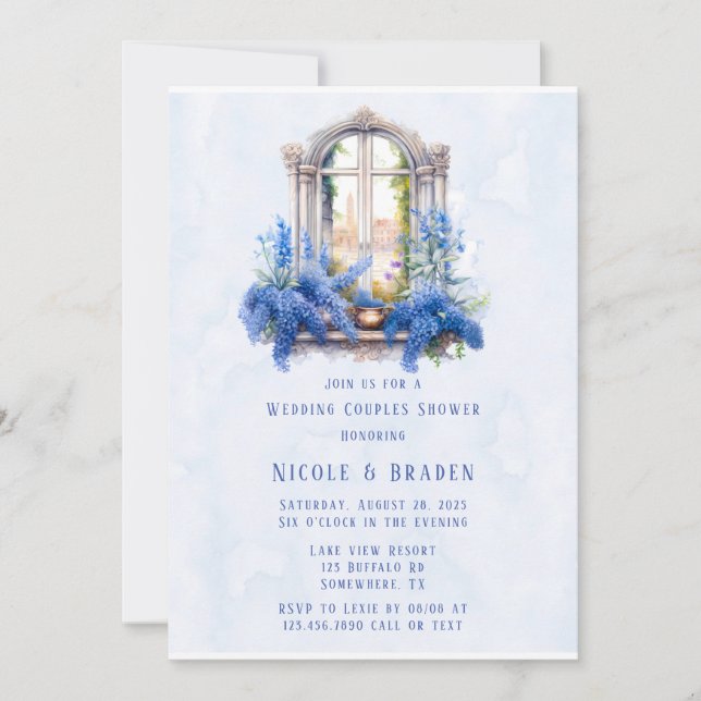 Church View Blue Floral Wedding Couples Shower Invitation (Front)