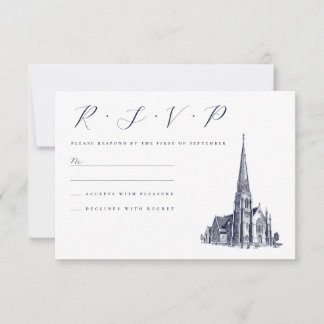 Church Vintage Venue Illustration Wedding RSVP Card