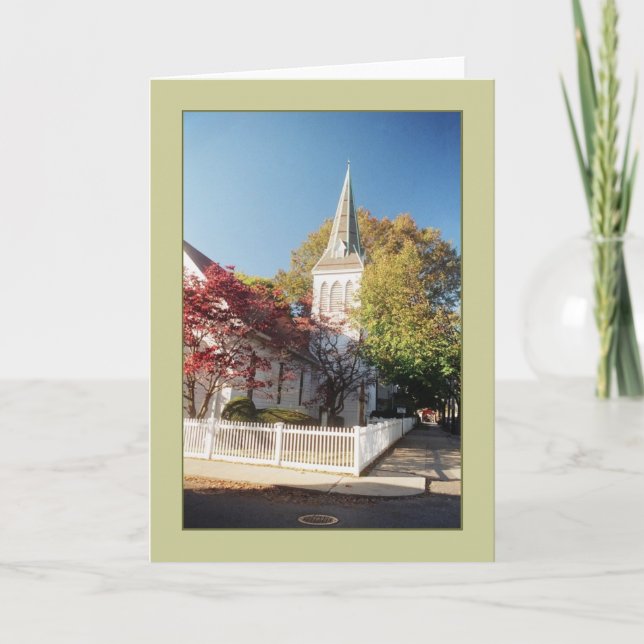 'Church w/ White Picket Fence' Blank Greeting Card (Front)