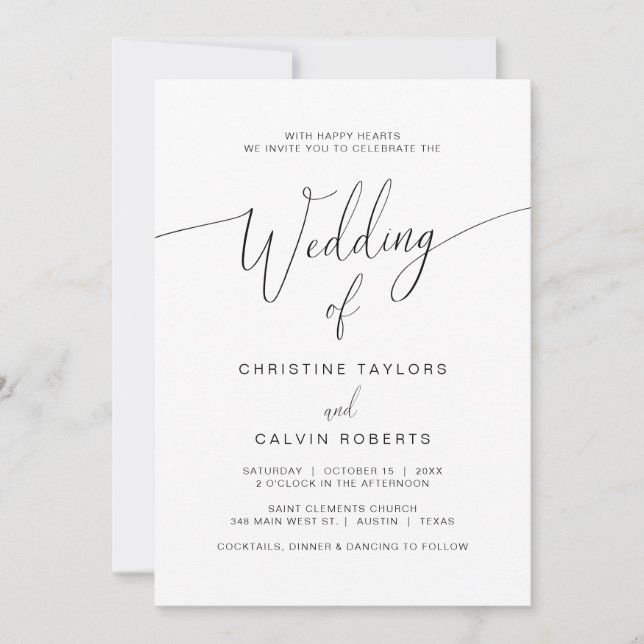 Church Wedding Ceremony Celebration, Modern Script Invitation (Front)