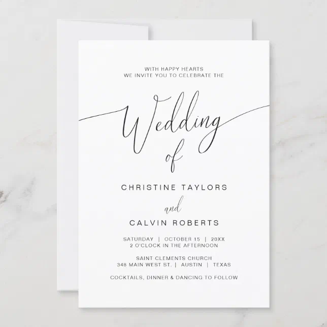 Church Wedding Ceremony Celebration, Modern Script Invitation | Zazzle