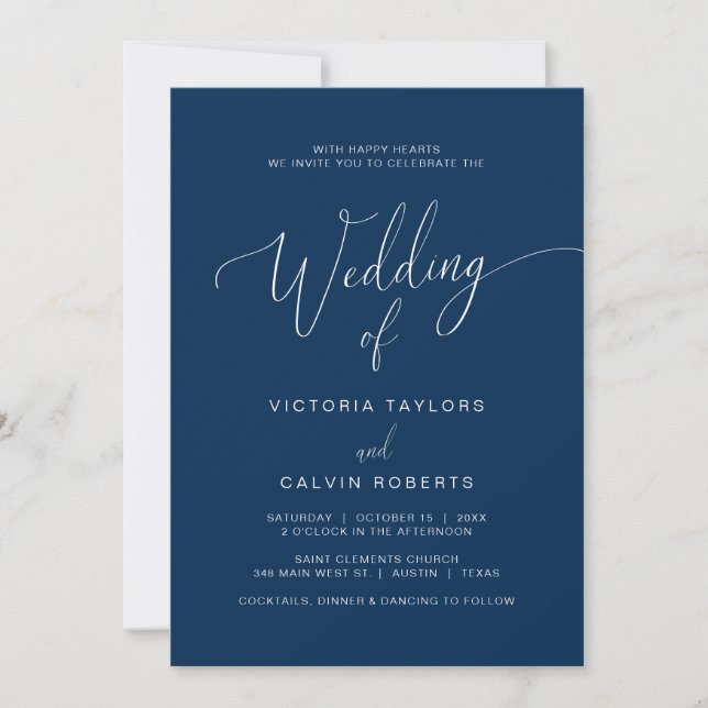 Church Wedding Ceremony Celebration, Navy Blue Invitation (Front)