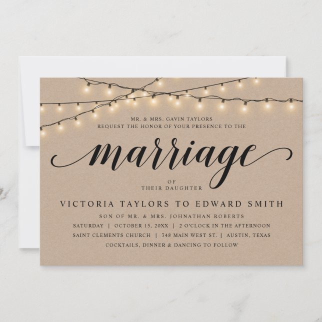 Church Wedding Ceremony, Parents Hosting, Kraft Invitation (Front)