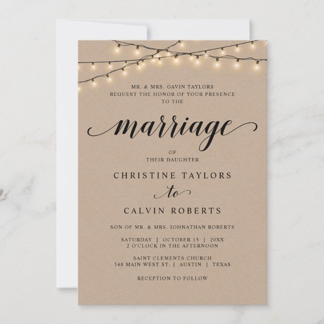 Church Wedding Ceremony, Parents Hosting, Kraft Invitation (Front)