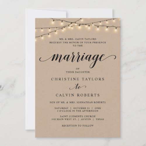 Church Wedding Ceremony Parents Hosting Kraft Invitation