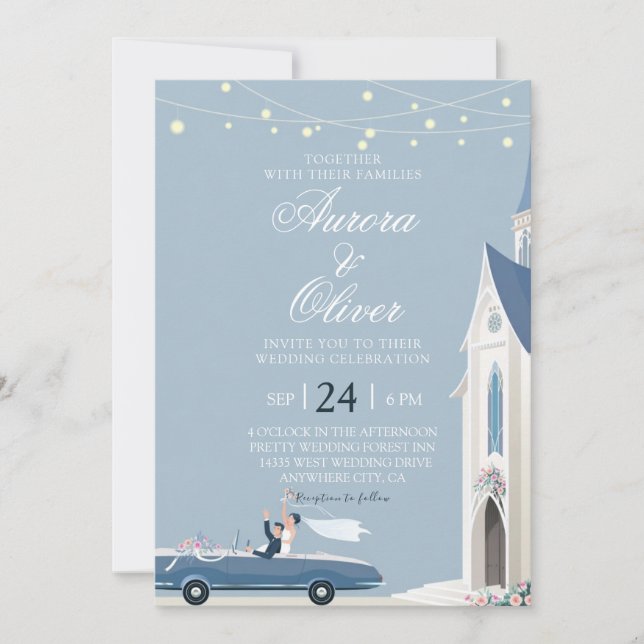 Church Wedding Invitation Blue Theme (Front)