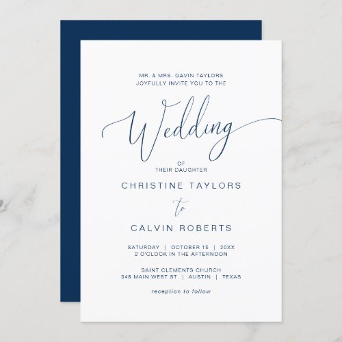 Church Wedding Parents Hosting Navy Blue Script Invitation